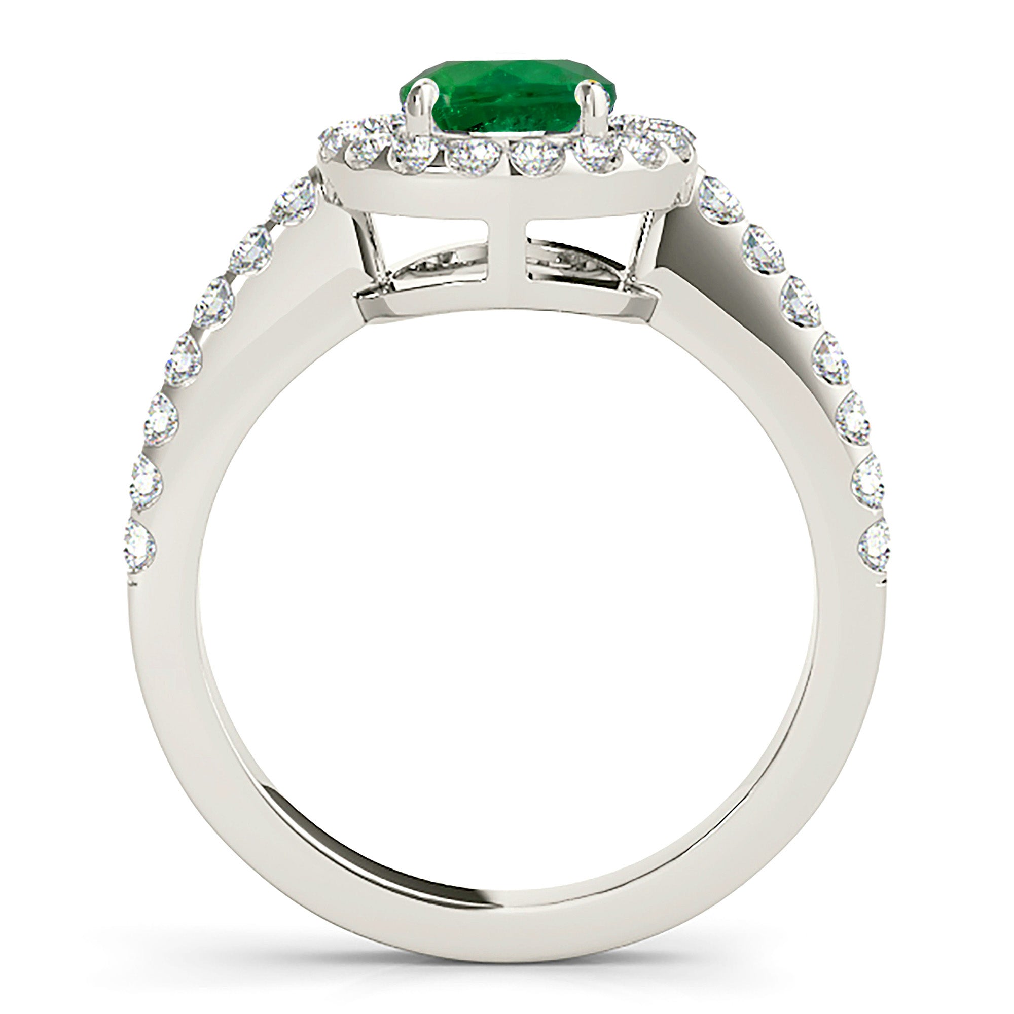 1.14 ct. Genuine Emerald Ring With 0.50 ctw. Diamond Halo And Thin Diamond Shank-VIRABYANI